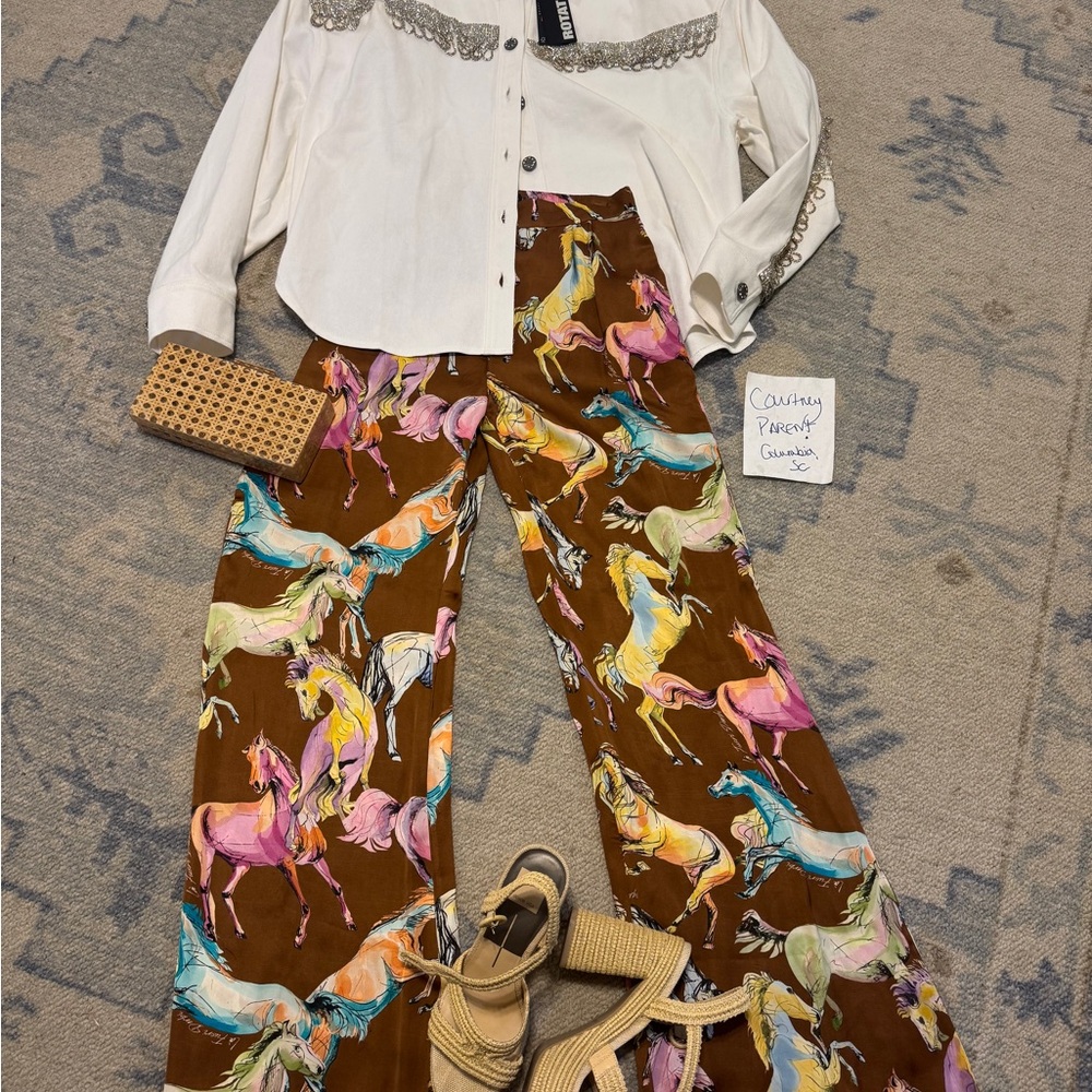 Brown Horse-print Pants with Multi-Color Equestrian Motif perfect for the 🐎 NWT